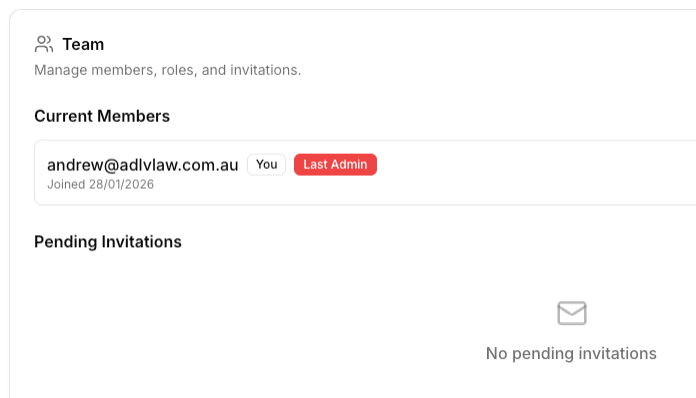 Team management with roles and invitations